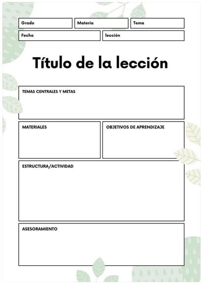 plantilla para plan de lecciones